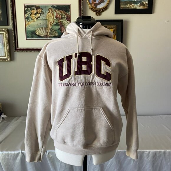unique beige and burgundy UBC hoodie - men's size small - Picture 2 of 2